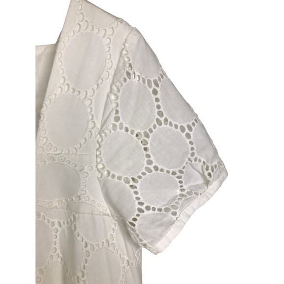 Loft Dress Womens Sz 10 White Squared Neckline Eyelet Lace Side Zip Short Sleeve - Picture 4 of 4